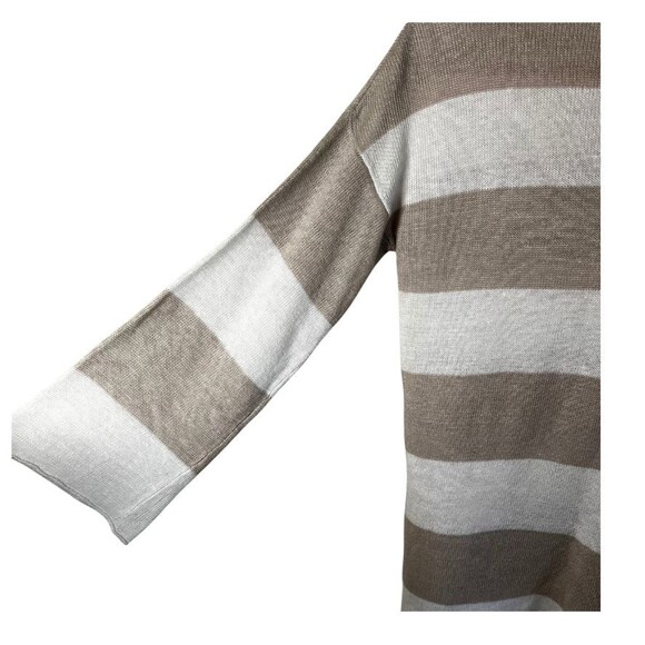 Eileen Fisher Beige Organic Linen Sweater Women’s Neutral Stripe 3/4 Sleeve - Picture 4 of 7